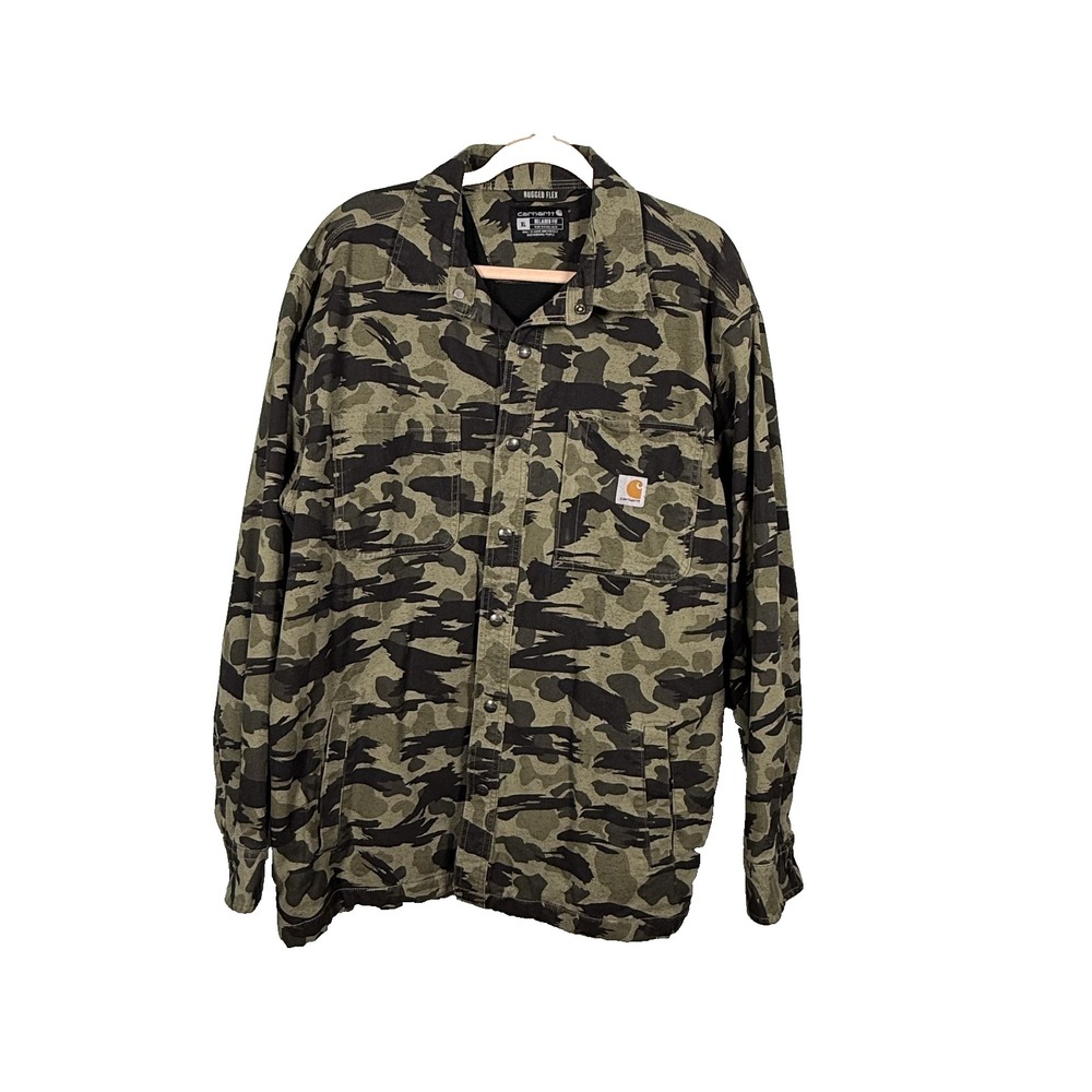 Carhartt Canvas Jacket Camo Rugged Flex Relaxed Fit Fleece Lined Shirt Men's XL